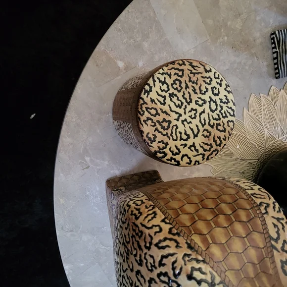 Leopard Print Ceramic Vase(3 Pc) Beige, Gold, Black, Brown